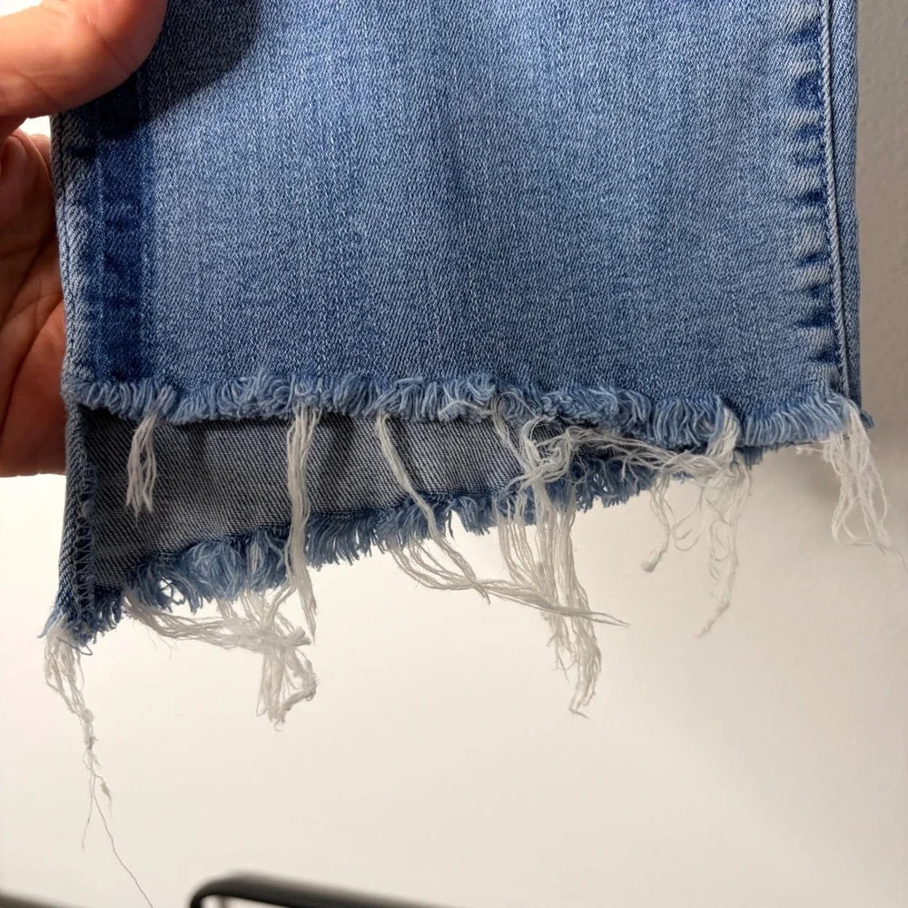 MOTHER The Insider Crop Step Fray Jeans Women 30 Light Kitty Rager Side Stripe